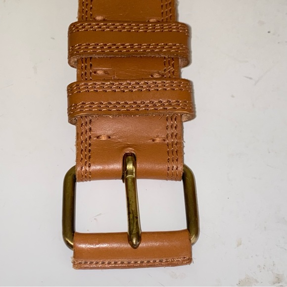 Liz Claiborne 2" Wide Tan Genuine Leather Triple Stitched Edge Belt - Picture 5 of 11